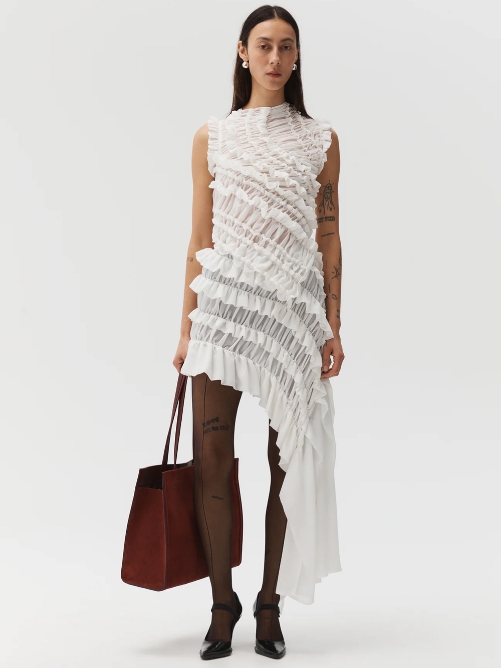 beaufille Irving White Ruffled Asymmetric Mini Skirt